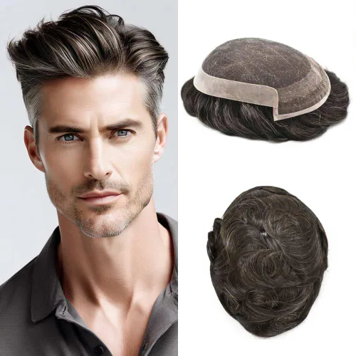 Miniatura 16 de Toupee Hair System For Men Real Human Hair Swiss Lace Mens Toupee Men Hair Replacement System Natural Hairline Mens Hairpieces 6X8"-80% light