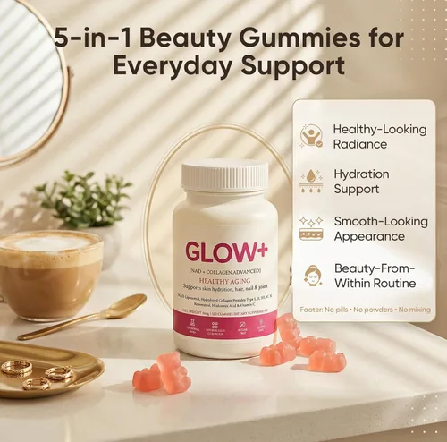 Miniatura 2 de Jovi Nutrition Glow+ NAD+ y gomitas de colágeno, péptidos de colágeno hidrolizados multitipo con resveratrol, 90