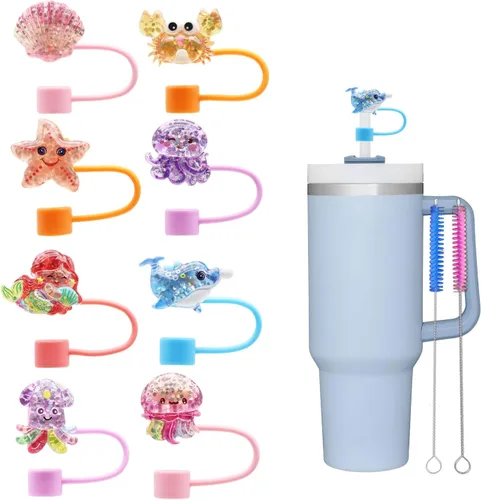 Miniatura 11 de 8Pcs Cute 10mm Animal Straw Covers Cap for Stanley Cup,Silicone Straw Toppers Compatible with Stanley 30&40 Oz Tumblers with Handle, Dust-Proof
