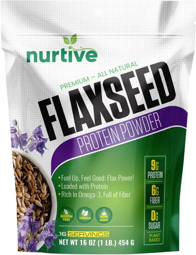 Polvo de proteína de linaza a base de plantas, rica en omega-3 y antioxidantes, ideal para la recuperación después del entrenamiento, impulso
