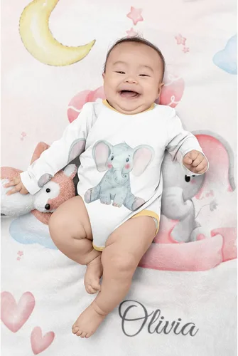 Miniatura 2 de Manta de bebé personalizada con nombre personalizado, manta de elefante para niñas y niños (rosa)
