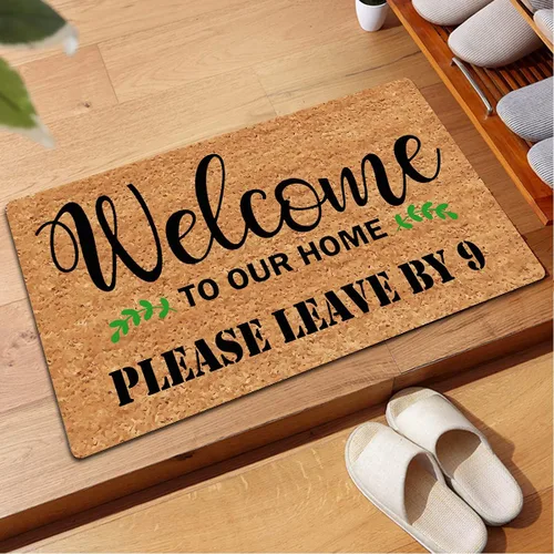 Miniatura 4 de Tapete divertido para decoración del hogar, con texto en inglés "Welcome To Our Home Please Leave By Nine", tapete de 15.9 pulgadas de ancho x 23.7