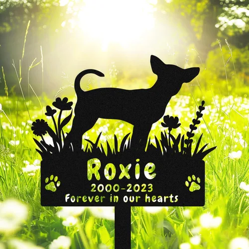Marcador de tumba conmemorativo de perro Chihuahua personalizado, estaca de jardín conmemorativa de perro Chihuahua, marcador de tumba de metal