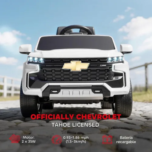 Miniatura 3 de Aosom - Automóvil con licencia Chevrolet Tahoe de paseo, vehículo eléctrico con batería de 12 V y 7 Ah, control remoto para padres, luces LED, Blanco