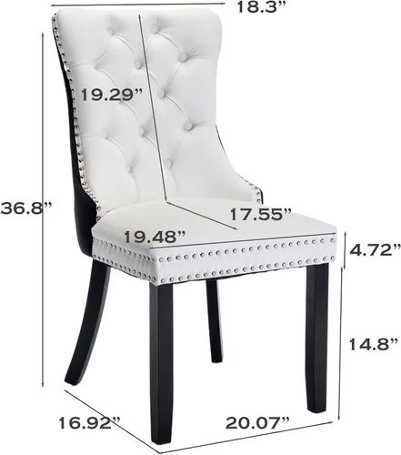 Miniatura 6 de SoarFlash Juego de 4 sillas de comedor de cuero, sillas laterales con respaldo alto, silla lateral tapizada moderna con anillo trasero de botón