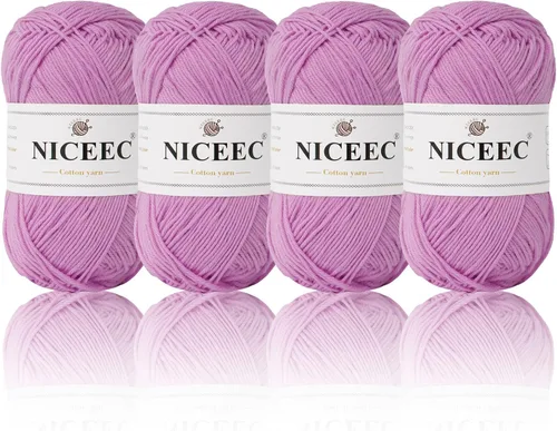 Miniatura 9 de NICEEC 4 madejas de hilo de algodón suave para bebé, 4 capas, manualidades DIY, peso fingering, hilo para manta para ganchillo y tejido, total 700