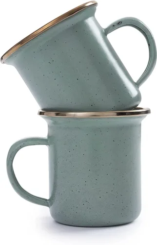 Miniatura 12 de Barebones Juego de 2 tazas de café esmaltadas de 16 onzas, taza de campamento con borde de acero inoxidable