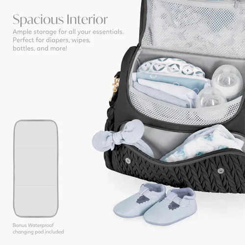 Miniatura 4 de Hannah & Sophia Belle - Mochila y bolsa convertible para pañales para bebé en color negro, tamaño grande, tapete cambiador resistente al agua