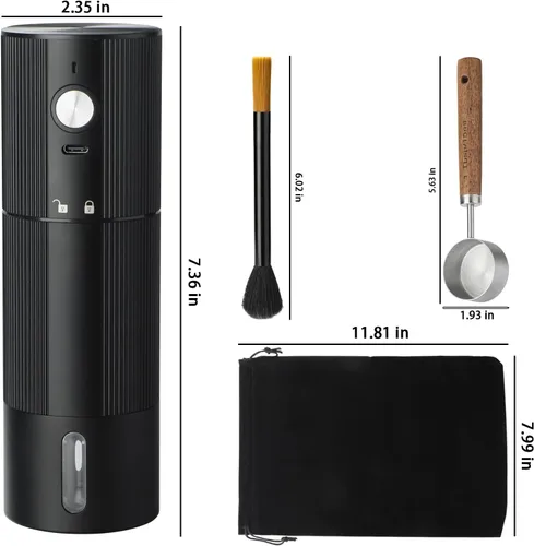 Miniatura 3 de Molinillo de café portátil, molinillo de café eléctrico con 45 ajustes ajustables, molinillos de café recargables para expreso, viajes, campamento