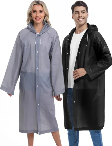 Miniatura 24 de 2 piezas de ponchos de lluvia reutilizables para adultos, abrigos de lluvia para adultos, chaquetas de lluvia, impermeables para hombres y mujeres