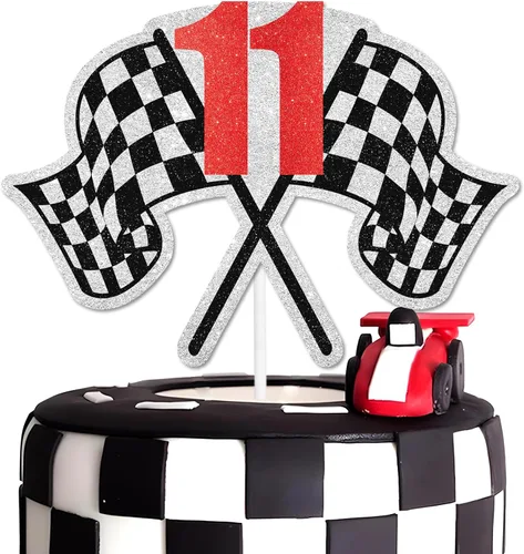 Decoración para pastel de carreras de cumpleaños número 11, bandera a cuadros, rápido, decoración de automóvil, fiesta de cumpleaños de corredor