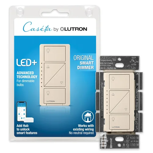 Miniatura 35 de Lutron Caseta - Interruptor de atenuación inteligente original (requiere Lutron Smart Hub), para luces LED, 150 vatios, un solo polo/3 vías, no Negro