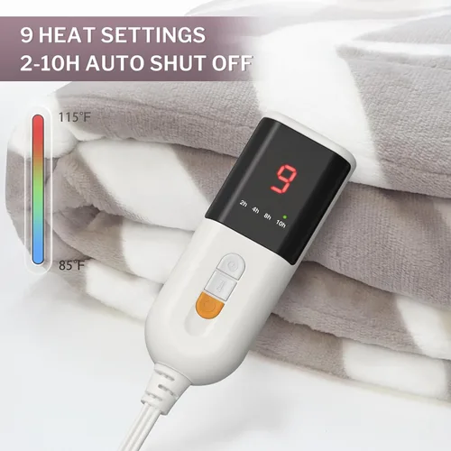 Miniatura 2 de VENTIMI Manta eléctrica con calefacción, manta térmica de 62 x 84 pulgadas con 9 niveles de calor y apagado automático de 2 a 10 horas, mantas