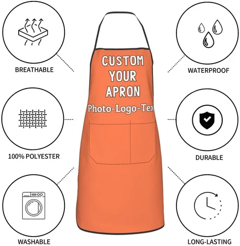 Miniatura 7 de Delantales personalizados para adultos, delantal personalizado con logotipo de foto, delantal impermeable con 2 bolsillos