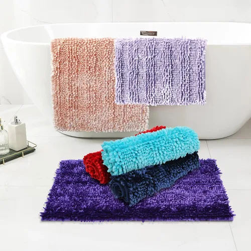 Miniatura 6 de RULLENY Juego de 2 alfombras de baño de felpilla brillante de lujo, lavables a máquina, 31 x 20 pulgadas y 24 x 16 pulgadas
