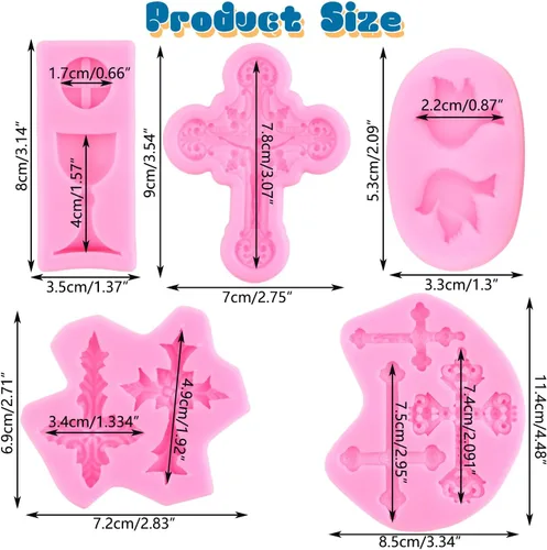 Miniatura 2 de Mujiang Moldes de silicona cruzados para decoración de pasteles de bautismo, molde de cruz, molde de comunión, paloma para fondant, para bautismo
