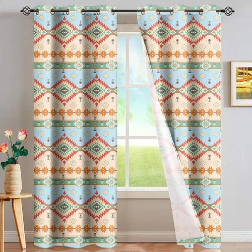 Miniatura 26 de Dreaweet African Tribal Blackout Curtains 63 Inch Long 2 Panels Set Bohemian Ethnic Geometric Grommet Top Thermal Insulated Curtains for Living Room