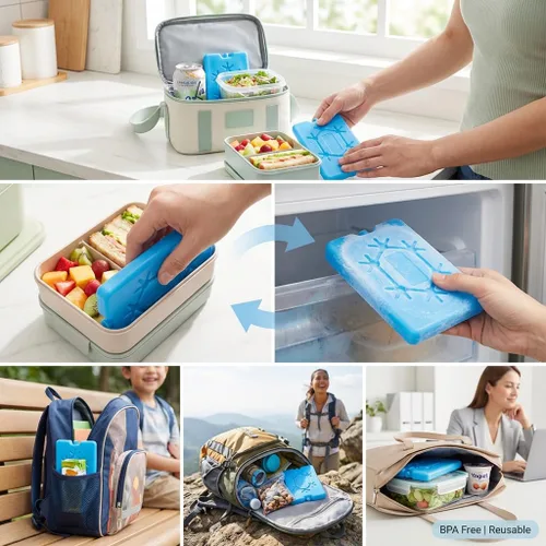 Miniatura 4 de Kona Paquete de 4 bolsas de hielo delgadas para loncheras y enfriadores, reutilizables, congelación rápida, ahorro de espacio, paquetes fríos