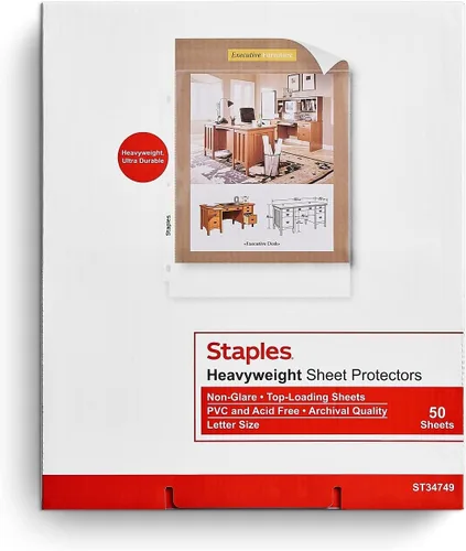 Miniatura 9 de Staples Protectores de hojas pesados, 8.5 x 11 pulgadas, protectores transparentes de 3 agujeros perforados, caja fuerte para archivos, paquete