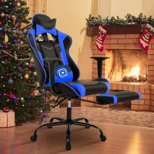 Miniatura 12 de BLKMTY Silla de masaje para juegos con reposapiés, silla ergonómica de oficina de carreras de piel sintética, con respaldo alto, soporte lumbar