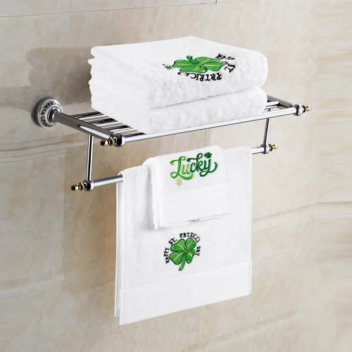 Miniatura 3 de Quera Paquete de 2 toallas de mano para el día de San Patricio, trébol de la suerte, 100% algodón, bordadas, decoración de lujo, juego de toallas