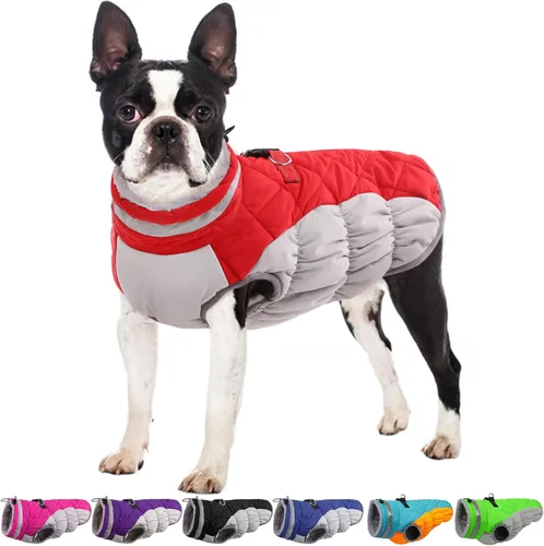 Miniatura 25 de Abrigo de invierno para perro, chaqueta grande para perro, chaqueta impermeable para mascotas con cremallera trasera, abrigo para mascotas con arnés