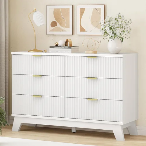 Miniatura 15 de Xixini - Cómoda moderna de madera acanalada para dormitorio, sala estar, pasillo o armario, para organizar y almacenar ropa o soporte de TV, 6 Roble