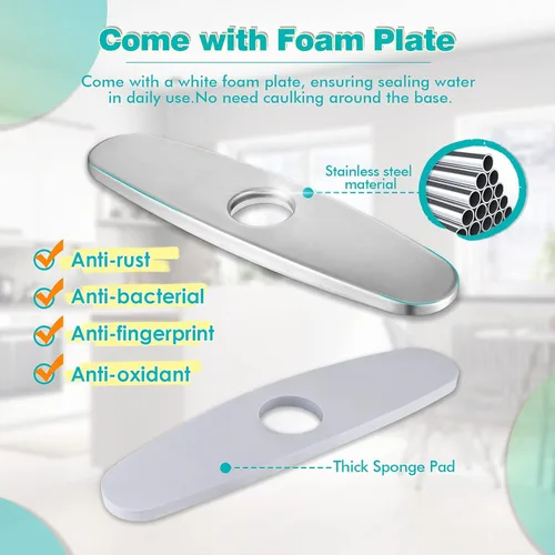 Miniatura 6 de Kicimpro Placas de grifo para cubrir agujeros, placa de cubierta de níquel cepillado de acero inoxidable para 1 o 3 agujeros, grifo de baño o cocina