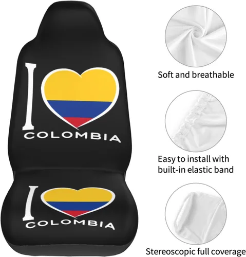 Miniatura 6 de I Love Colombia - Juego completo de 2 fundas universales para asientos delanteros, se adapta a la mayoría de automóviles, SUV y camiones