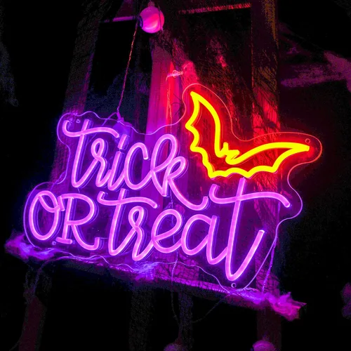 Miniatura 4 de Letrero de neón LED de Halloween con texto en inglés "Trick or Treat", para Halloween, fiesta, bar, dormitorio, habitación de niños, decoración