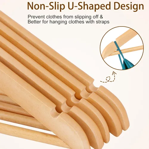 Miniatura 8 de ZENY Perchas de Madera Premium Paquete de 50, Perchas para Abrigos con Gancho Giratorio de 360 Grados, Perchas para Ropa para Trajes, Camisas