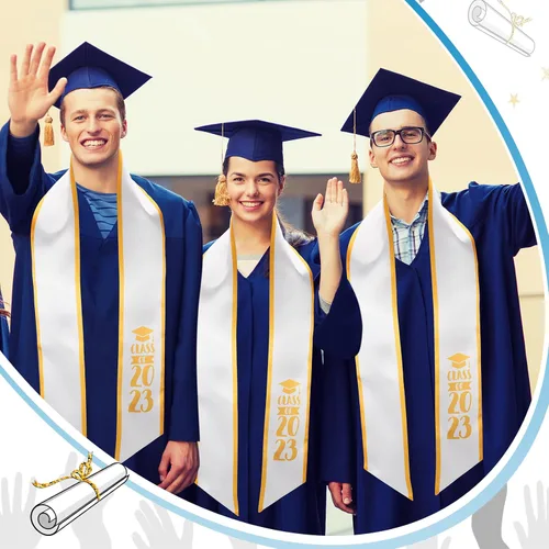 Miniatura 5 de 6 piezas unisex 2023 - Estola de graduación negra para adultos, banda de graduación de 60 pulgadas de largo para hombres, mujeres, escuela
