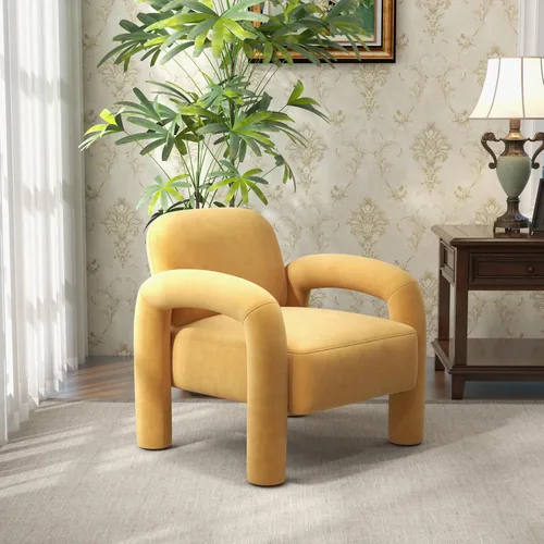 Miniatura 12 de Silla de acento moderna, sillón tapizado de terciopelo cómodo, silla de tocador acogedora, sofá individual, silla de barril acolchada para leer
