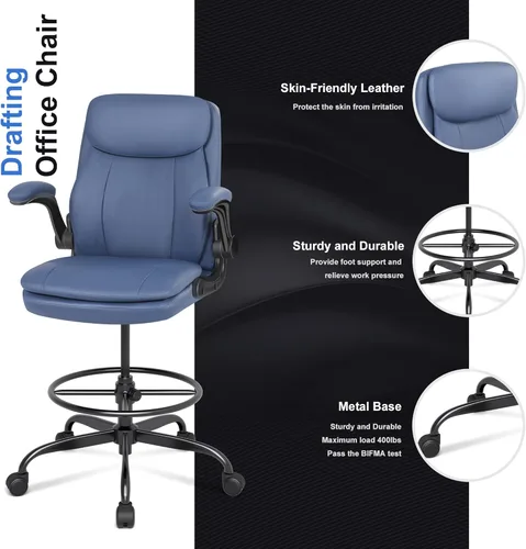 Miniatura 4 de Silla de Dibujo de Cuero Misolant, Silla de Oficina Alta para Escritorio de Pie, Silla de Oficina Ejecutiva Alta con Altura Ajustable y Reposabrazos