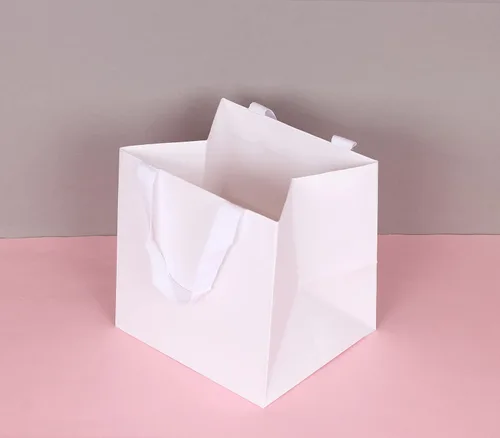 Miniatura 7 de 12 bolsas cuadradas de 9 x 7.9 x 9 pulgadas (7) bolsas de regalo cuadradas de tamaño mediano, blancas de fondo ancho, bolsas de papel resistentes