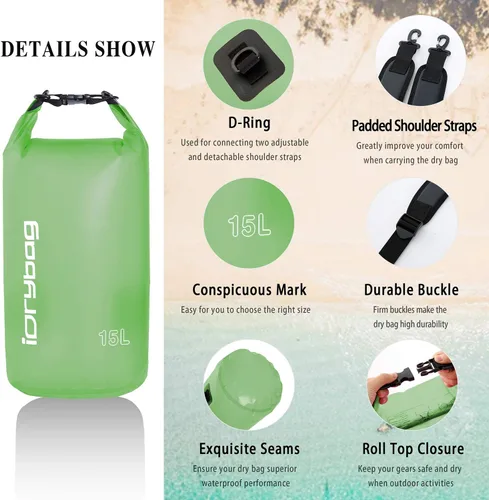 Miniatura 2 de IDRYBAG Bolsa seca transparente impermeable 2L/5L/10L/15L/20L, pequeña bolsa impermeable para kayak