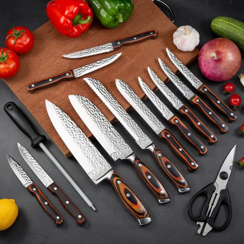 Miniatura 8 de Juego de cuchillos de cocina con bloque, juego de 15 piezas de bloque de cuchillos de acero inoxidable de alto carbono con afilador, cuchillos