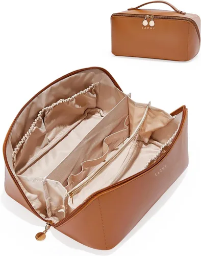 EACHY Bolsa de Maquillaje de Viaje, Bolsas de Cosméticos de Gran Capacidad para Mujeres, Bolsa Portátil Impermeable que se Abre Plana, Bolsa de Aseo