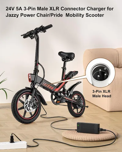 Miniatura 2 de Cargador de batería con conector XLR macho de 3 pines de 24 V 5 A, compatible con silla eléctrica Jazzy, scooter de movilidad del orgullo