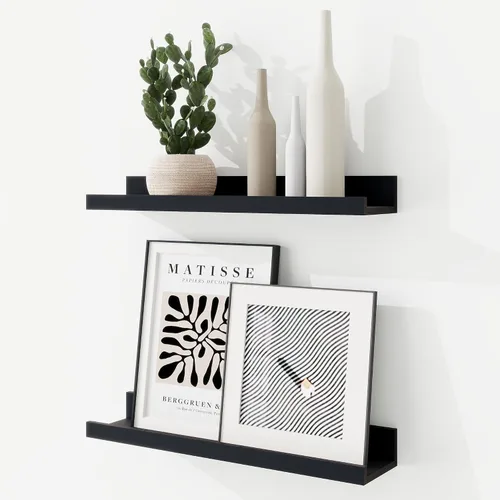 RICHFOCUS Estante de repisa, juego de 2 estantes flotantes de 16 pulgadas, estantes de pared de madera con borde, decoración de pared y