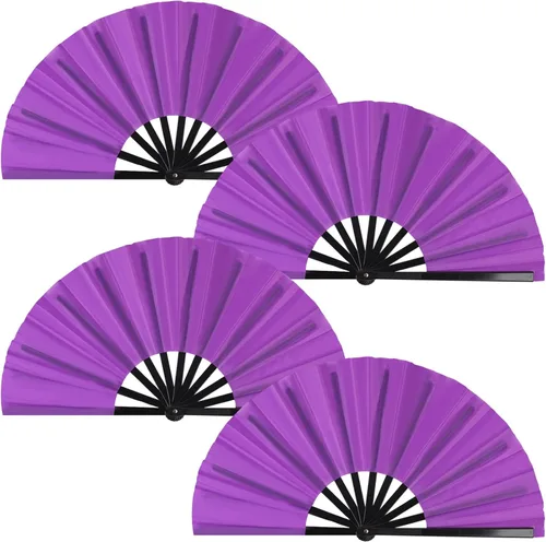 Miniatura 12 de Paquete de 4 ventiladores de mano plegables grandes, ventiladores plegables de mano de plástico, ventiladores chinos de Kung Fu plegables para Negro