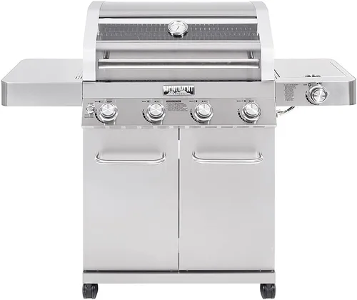 Monument Grills - Parrilla convertible más grande de 4 quemadores de gas natural, parrilla de propano estilo gabinete de acero inoxidable, controles