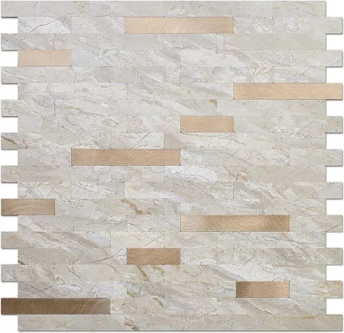 Miniatura 11 de DICOFUN - Azulejo adhesivo de loseta en muro para la cocina, piedra faxu gris claro, PVC con metal mixto, 1 lámina