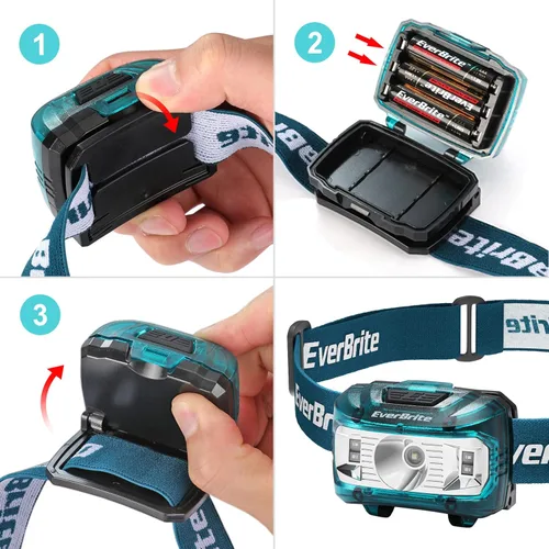 Miniatura 5 de EverBrite Faros delanteros, paquete de 2 faros para niños con luz roja y función de memoria, lámpara de cabeza para adultos y niños con 5 modos, Azul