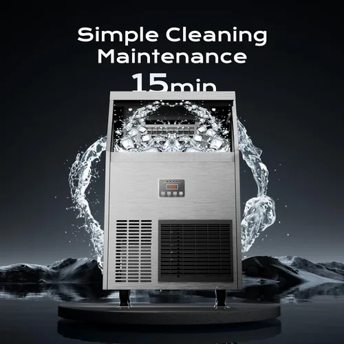 Miniatura 8 de Coolake Máquina comercial para hacer hielo de 200 libras/24 horas con contenedor de almacenamiento de 50 libras, máquina de hielo de acero