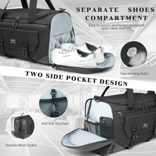 Miniatura 3 de BSHG Bolsa de deporte para hombres y mujeres con compartimento para zapatos y bolsillo húmedo, bolsa de lona deportiva, bolsas de entrenamiento