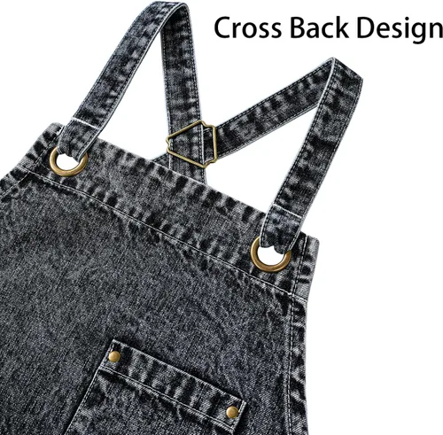 Miniatura 6 de Delantal Tobyan de Mezclilla de Algodón Suave - Delantal Unisex Ajustable con Babero de 5 Bolsillos Perfecto para Cocinas