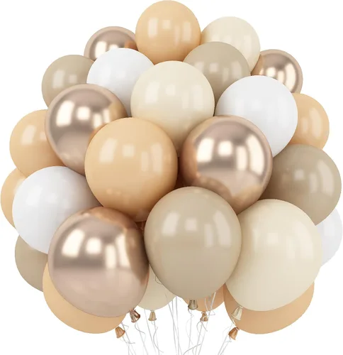 Miniatura 12 de Set de globos azul polvo, 60 paquetes de 12 pulgadas de globos metálicos dorados cromados, azul macarrón, azul océano, blanco arena, confeti