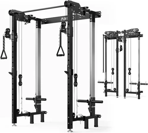 Miniatura 14 de Mikolo Folding Squat Rack, Wall Mounted Power Rack with Cable Crossover Machine & LAT Pull Down, Functional Trainer with 5 Adjustable Function