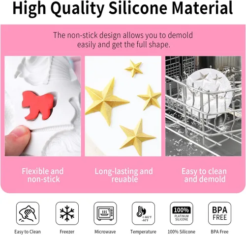 Miniatura 4 de KALAIEN 2 moldes de silicona con forma de corazón 3D con forma de corazón, pasta de goma de mascar para chocolate, decoración de galletas, pasteles